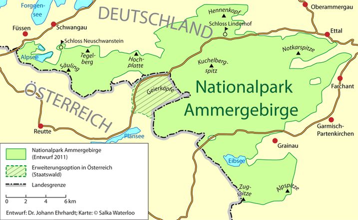 Kartenskizze für vorgeschlagenen Nationalpark Ammergebirge Kartenskizze für vorgeschlagenen Nationalpark Ammergebirge