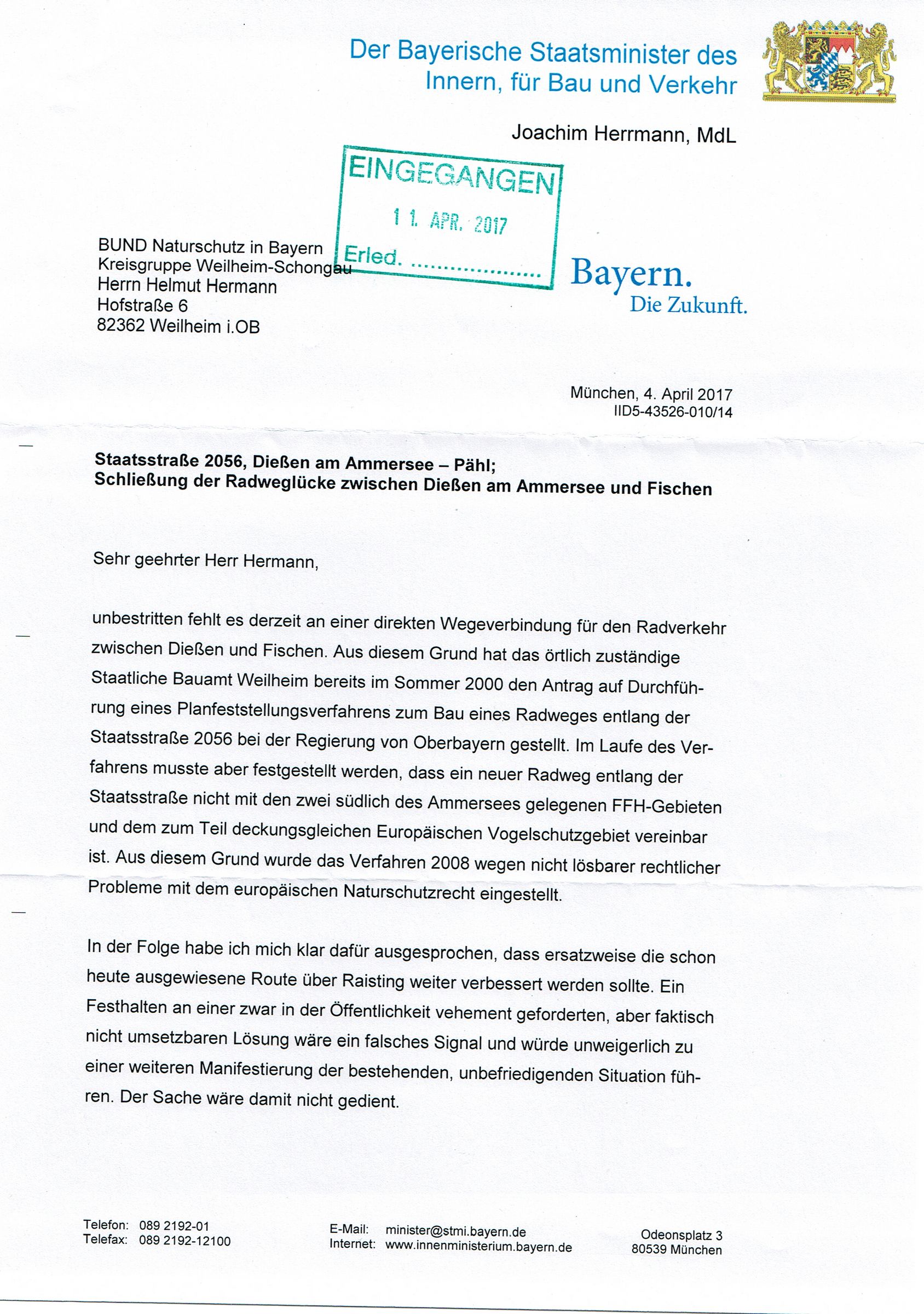 Brief des Innenministeriums